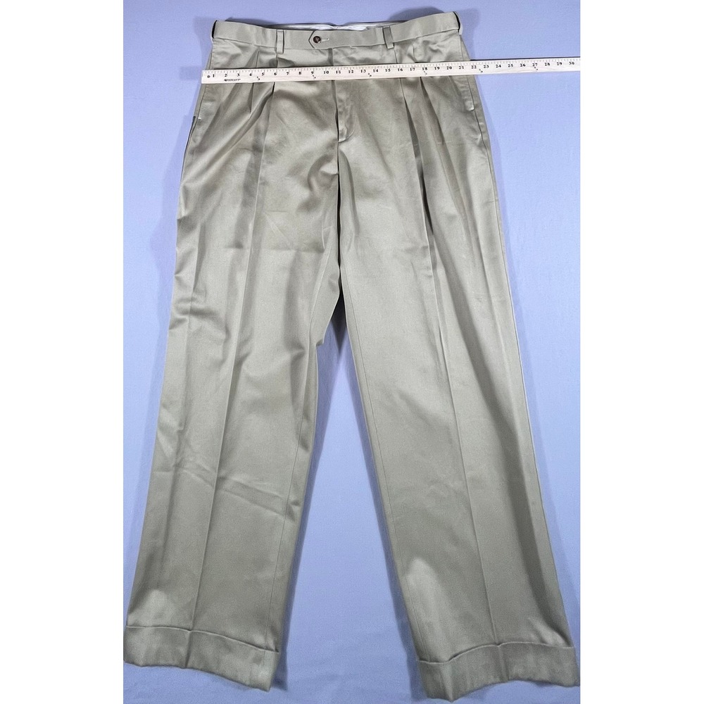 Savane Men's 42x30 Pleated Dress Pants Antelope Tan Wrinkle‎ Free Cotton Cuffed - Picture 5 of 10